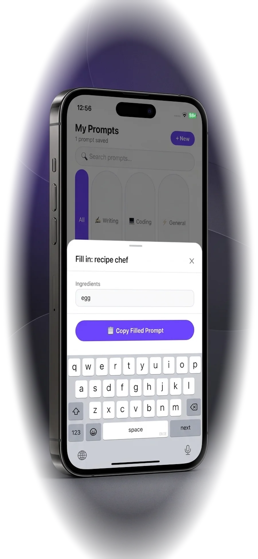 PromptPocket fill-in-the-blank variables on iPhone