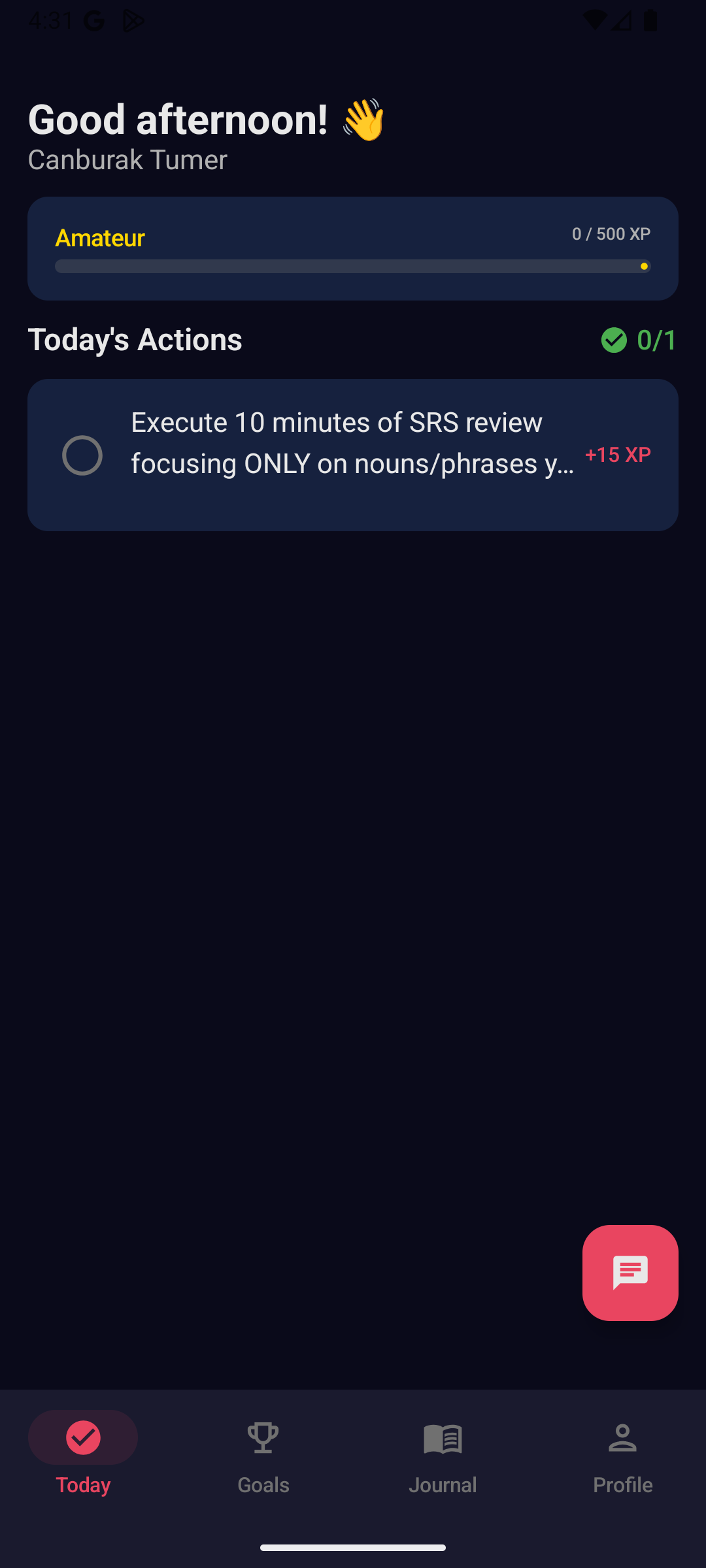 AImHigh Today dashboard showing daily micro-actions, XP progress, and streak counter